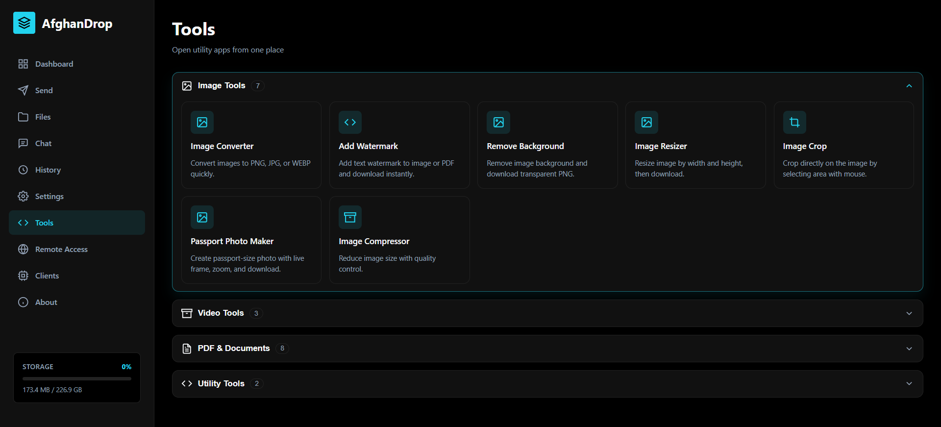 AfghanDrop tools screenshot
