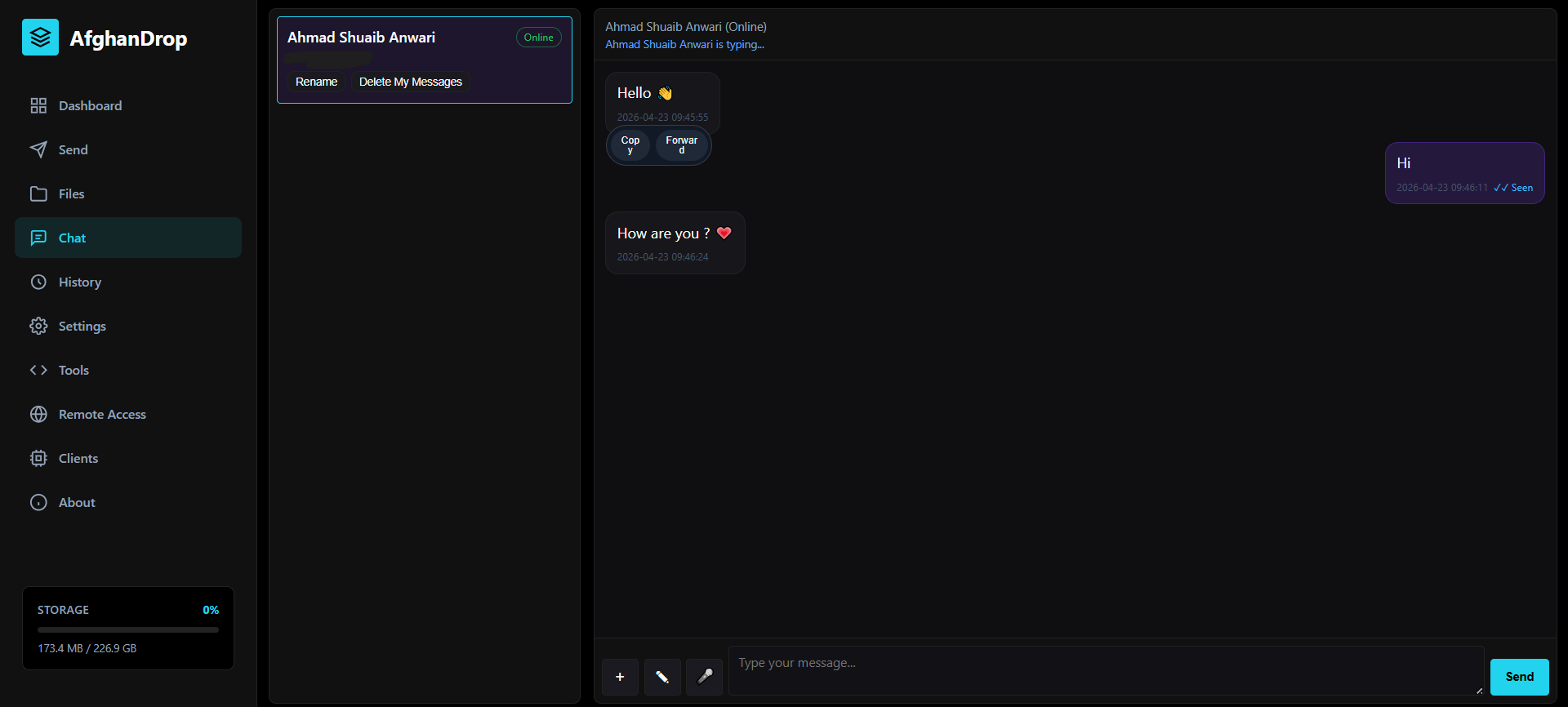 AfghanDrop chat screenshot