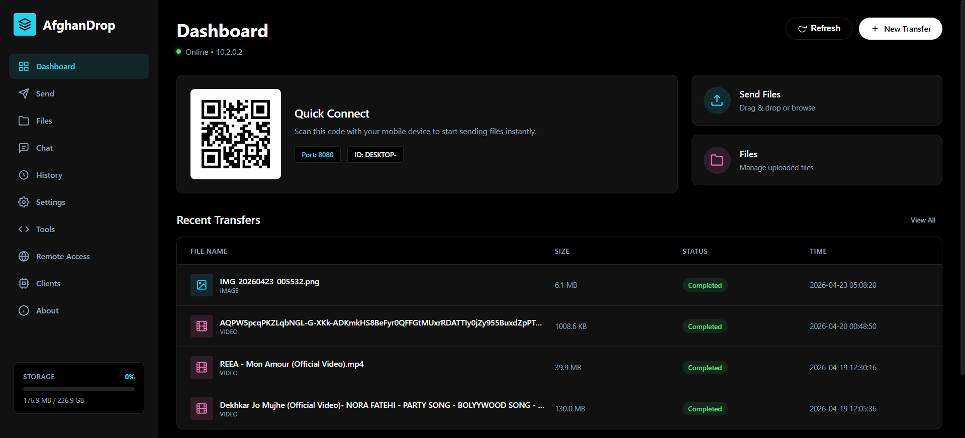 AfghanDrop dashboard screenshot