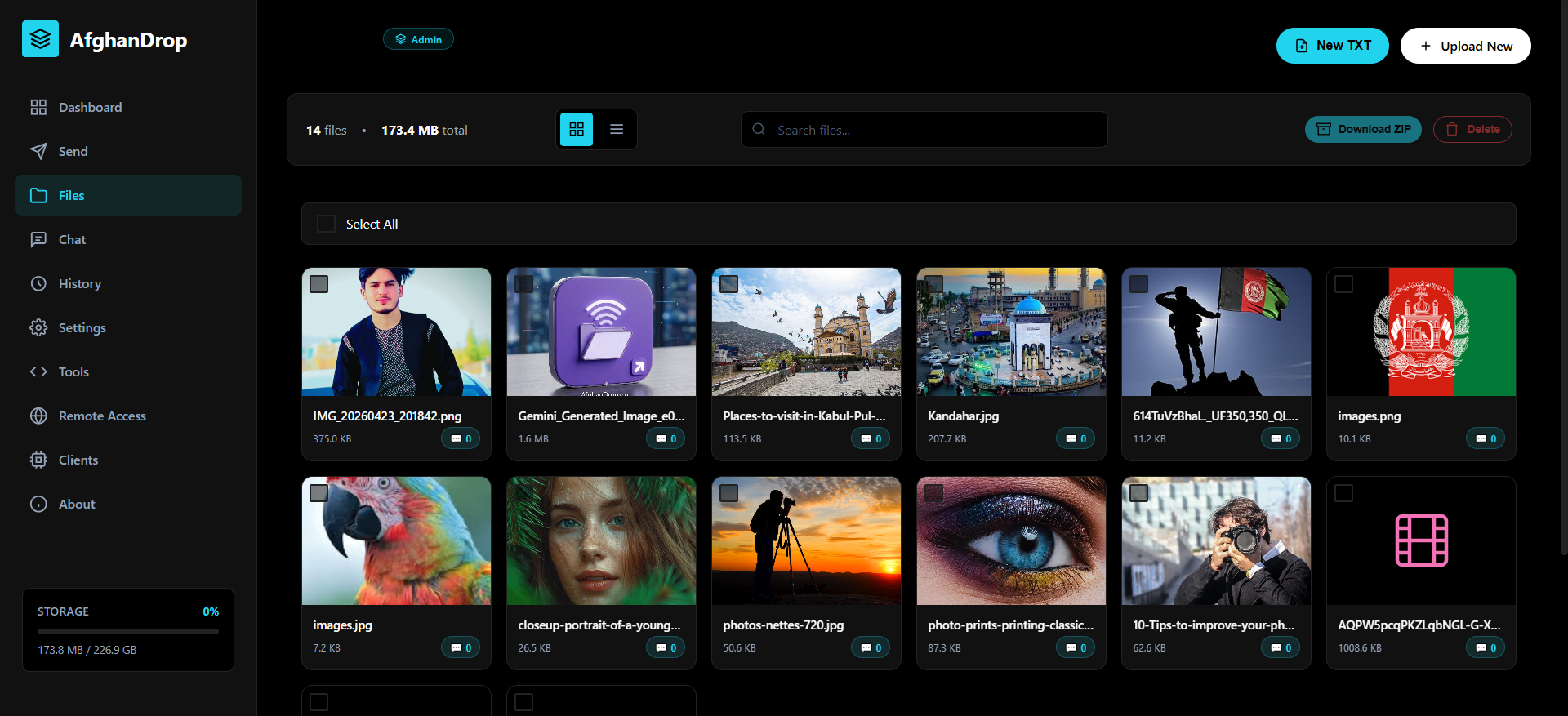 AfghanDrop files screenshot